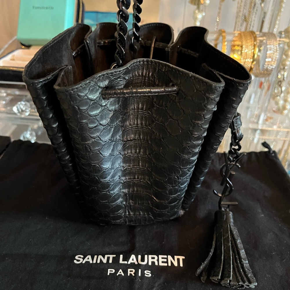 Saint Laurent Calfskin Python Embossed Mini Bucket Bag - Picture 4 of 10